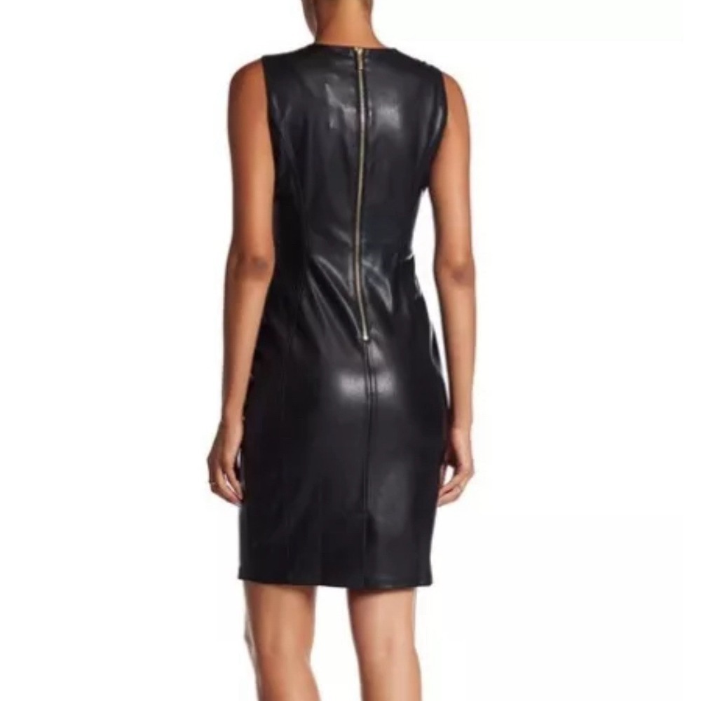 CALVIN KLEIN Size 10 Women's Black Faux Leather Sleeveless Dress NWT - Picture 2 of 10